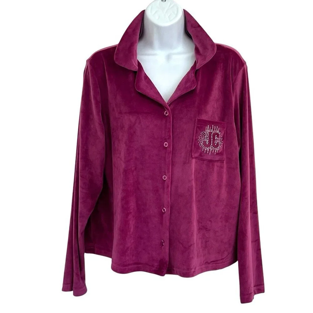 Juicy Couture Velour Sleepwear Pajama Top Y2K Bling Spell Out L Loungewear Comfy